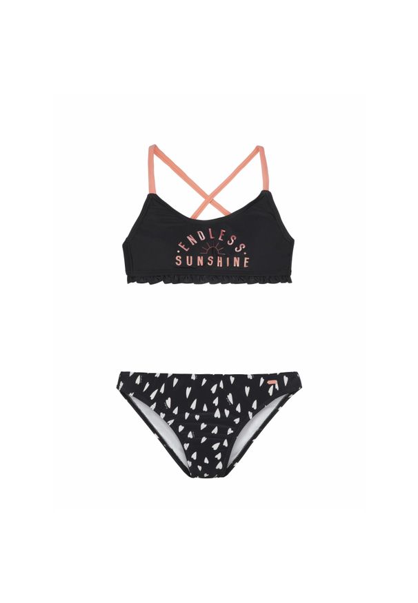 Dziewczęcy dwuczęściowy kostium kąpielowy Protest Prthannah. Kolor: czarny. Wzór: nadruk