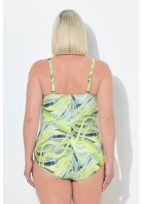 ULLA POPKEN - Damski Strój kąpielowy wzór w fale miękkie miseczki zamek błyskawiczny. Kolekcja: plus size. Kolor: zielony, wielokolorowy, żółty. Materiał: poliester, elastan, poliamid, materiał