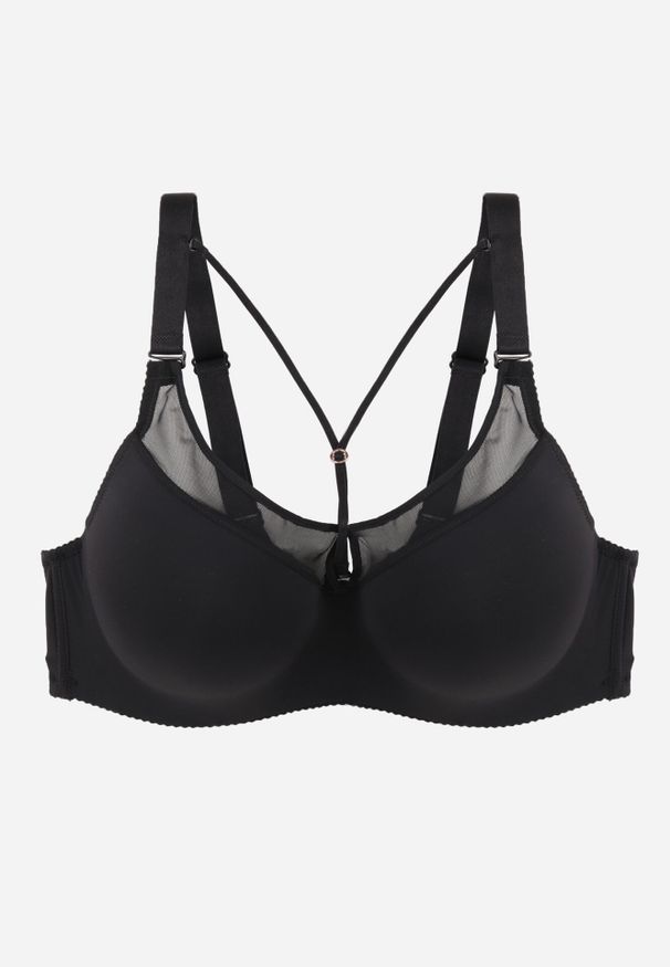 Born2be - Czarny Biustonosz z Ozdobną Siateczką i Paseczkami przy Dekolcie Anesa. Kolor: czarny