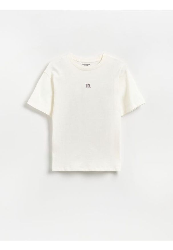 Reserved - Bawełniany t-shirt - złamana biel. Materiał: bawełna