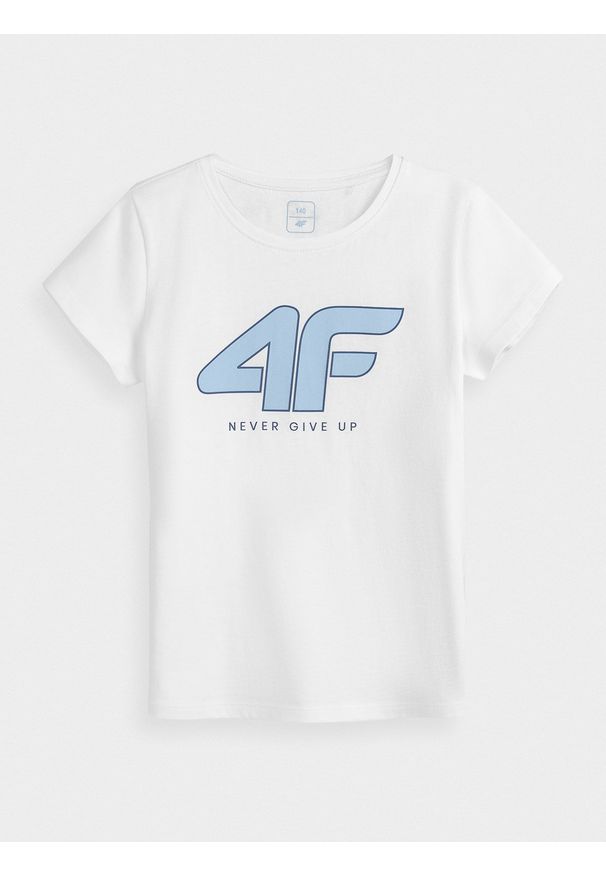 4f - T-shirt dziewczęcy (122-164). Kolor: biały. Materiał: bawełna, dzianina