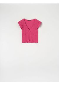 Sinsay - Bluzka z marszczeniami - różowy. Kolor: różowy. Materiał: bawełna #1