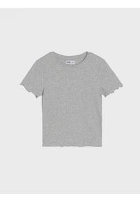 Sinsay - Prążkowana koszulka z ozdobnymi falbankami - szary. Typ kołnierza: kołnierz z falbankami. Kolor: szary. Materiał: prążkowany