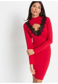 Sukienka z koronkową aplikacją bonprix ciemnoczerwono-czarny. Kolor: czerwony. Materiał: koronka. Wzór: aplikacja #3