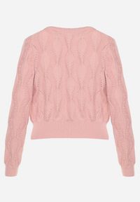 Born2be - Różowy Sweter Ozdobiony Tłoczeniem i Kwiatkami Eretina. Okazja: na co dzień. Kolor: różowy. Materiał: jeans. Wzór: aplikacja, kwiaty. Styl: casual