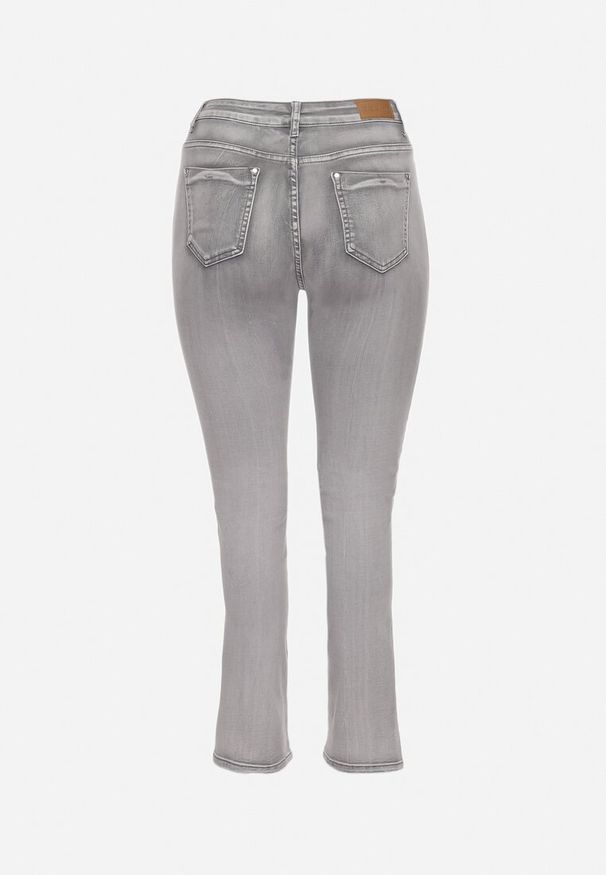 Born2be - Szare Dopasowane Casualowe Jeansy na Suwak i Guzik Lirienne. Okazja: na co dzień. Kolor: szary. Wzór: gładki. Styl: casual