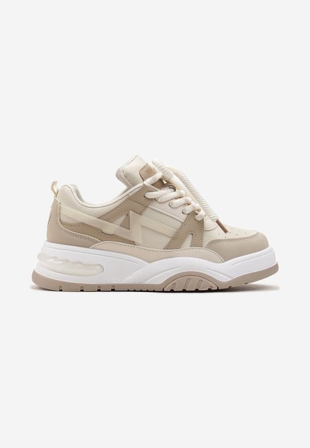 Born2be - Beżowe Sneakersy z Szerokimi Sznurówkami Platinia. Kolor: beżowy
