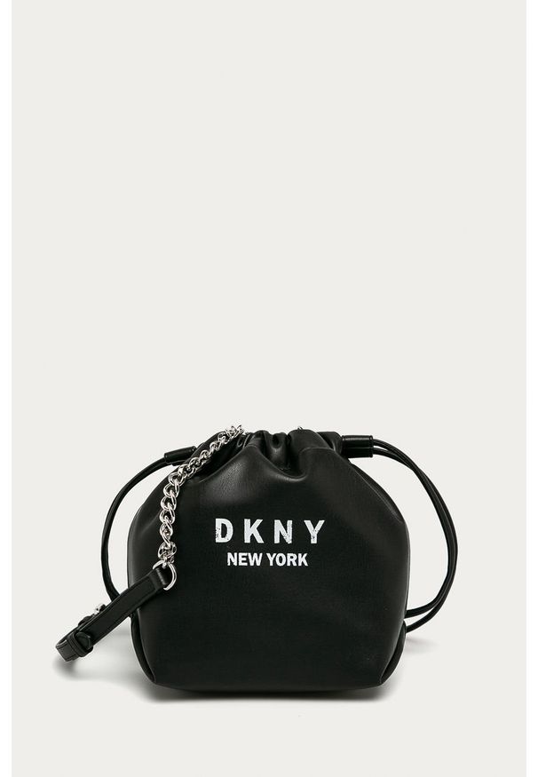DKNY - Dkny - Torebka. Kolor: czarny. Wzór: nadruk. Materiał: skórzane. Rozmiar: małe. Rodzaj torebki: na ramię