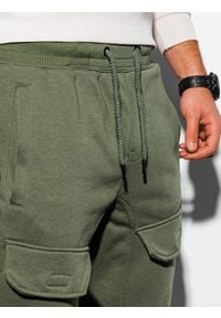 Ombre Clothing - Spodnie męskie dresowe joggery P904 - khaki - L. Kolor: brązowy. Materiał: dresówka #6