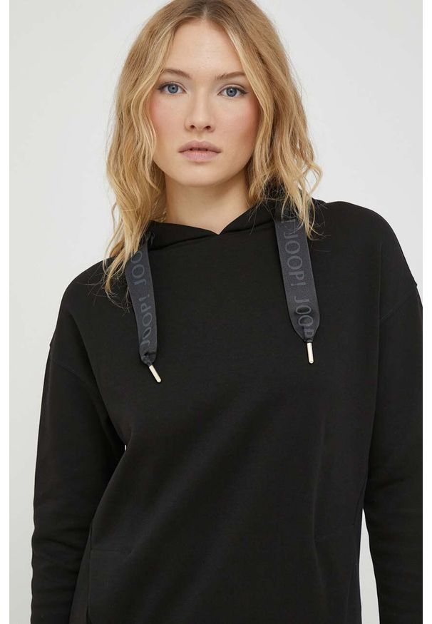 JOOP! - Joop! bluza damska kolor czarny z kapturem gładka. Typ kołnierza: kaptur. Kolor: czarny. Materiał: bawełna. Wzór: gładki