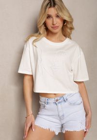 Renee - Biały T-shirt z Bawełny o Krótkim Kroju Wykończony Aplikacją w Postaci Sznurka Abivena. Kolor: biały. Materiał: bawełna. Długość: krótkie. Wzór: aplikacja. Styl: elegancki #2