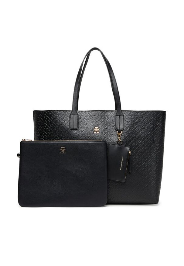 TOMMY HILFIGER - Tommy Hilfiger Torebka Th Icon Tote Mono AW0AW17687 Czarny. Kolor: czarny. Materiał: skórzane