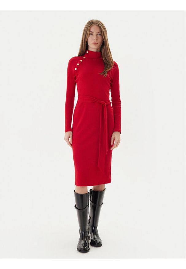 Lauren Ralph Lauren - LAUREN RALPH LAUREN Sukienka dzianinowa 200980036002 Czerwony Slim Fit. Kolor: czerwony. Materiał: bawełna