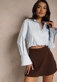 Renee - Ciemnobrązowe Asymetryczne Spódnico-Szorty High Waist Nonalin. Okazja: na co dzień. Stan: podwyższony. Kolor: brązowy. Długość: krótkie. Wzór: aplikacja. Styl: elegancki, casual