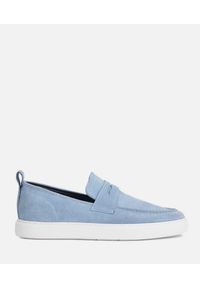 Kazar - Niebieskie wsuwane buty sportowe loafersy. Zapięcie: bez zapięcia. Kolor: niebieski. Materiał: skóra, zamsz, jeans