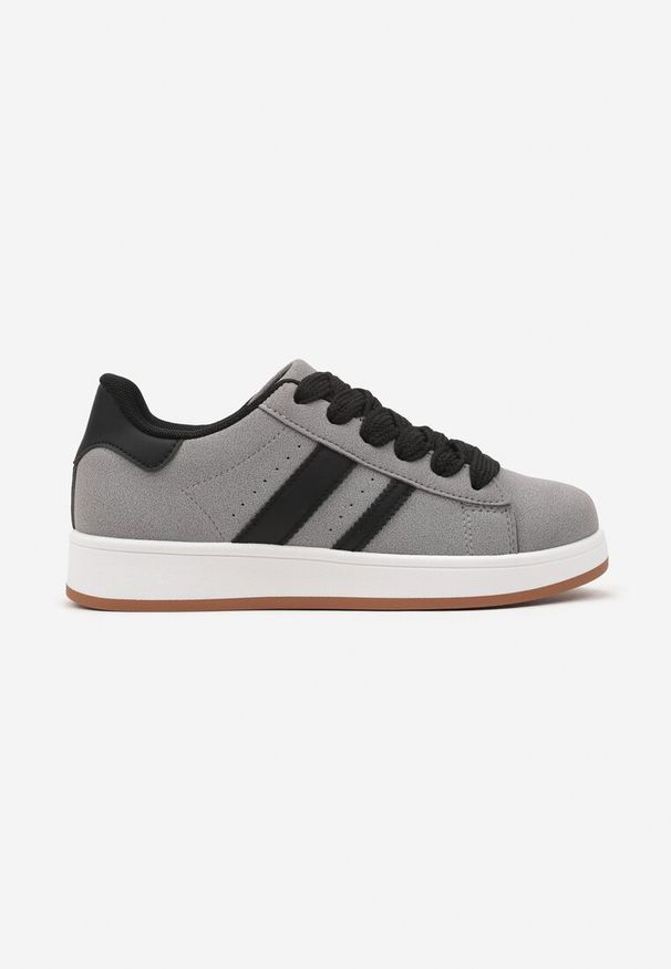 Renee - Szare Sneakersy na Niskiej Platformie z Naszywkami Flordexia. Okazja: na co dzień. Kolor: szary. Materiał: jeans. Wzór: aplikacja. Obcas: na platformie
