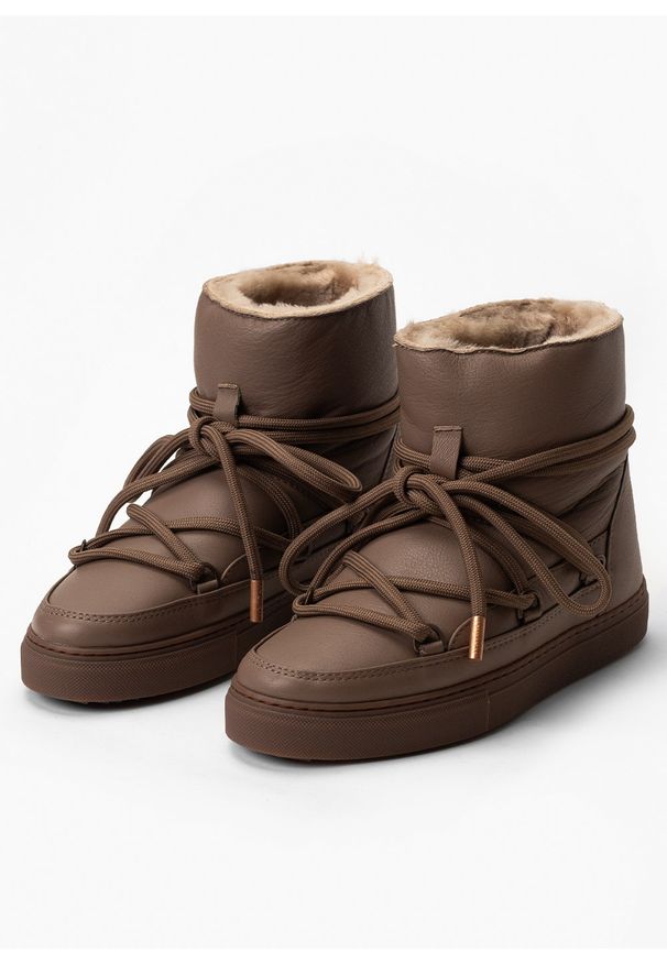 Inuikii - Śniegowce damskie INUIKII FULL LEATHER. Okazja: na co dzień, na spacer, do pracy. Kolor: brązowy. Styl: casual