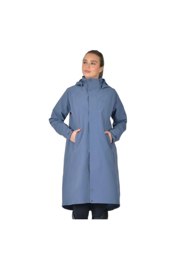 WEATHERBEETA - Damska wodoodporna kurtka jeździecka z kapturem Weatherbeeta longline. Typ kołnierza: kaptur. Kolor: niebieski. Sport: jeździectwo