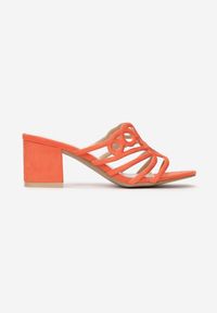 Renee - Pomarańczowe Klapki Doriella. Nosek buta: otwarty. Kolor: pomarańczowy. Wzór: ażurowy. Obcas: na słupku #5
