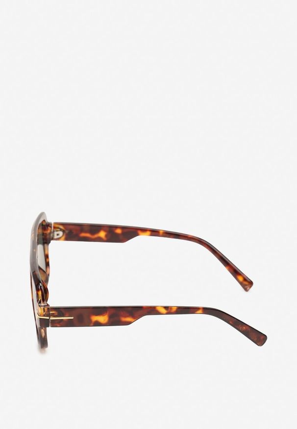 Renee - Brązowe Okulary Przeciwsłoneczne z Filtrem UV z Geometryczną Oprawką Galenaria. Kolor: brązowy. Materiał: jeans. Wzór: geometria