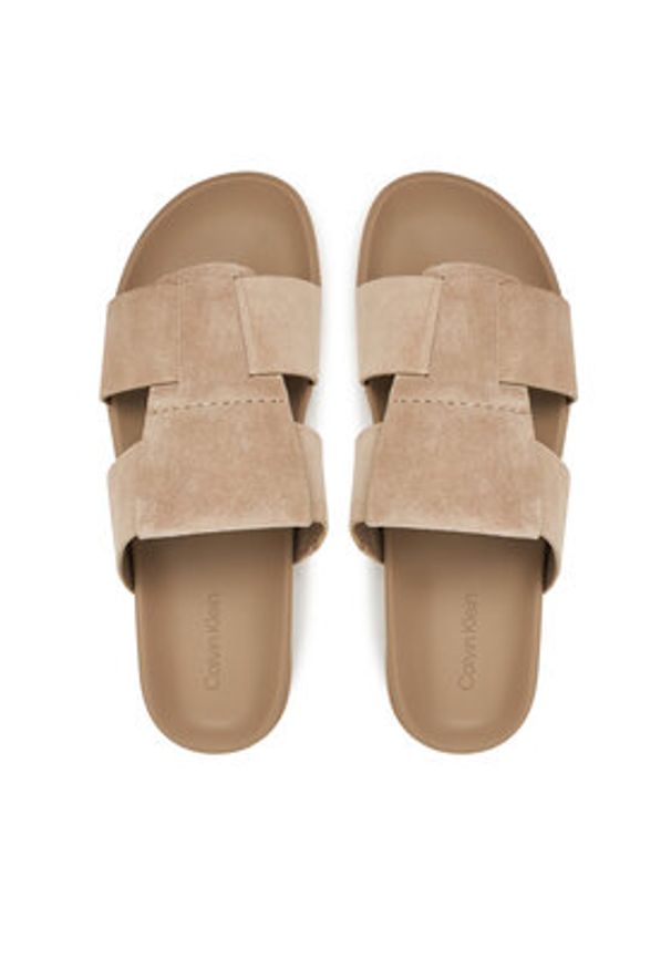 Calvin Klein Klapki Lug Sandal Double T Su HM0HM01800 Brązowy. Kolor: brązowy. Materiał: zamsz, skóra