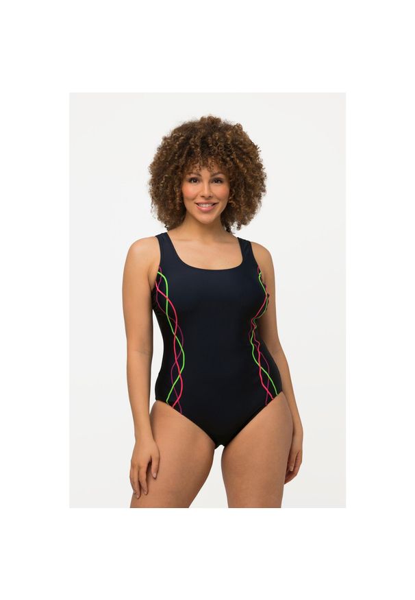 ULLA POPKEN - Damski Strój kąpielowy lamówki bez miękkich miseczek pas pod biustem. Kolekcja: plus size. Kolor: niebieski. Materiał: elastan, poliamid, materiał