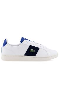 Buty Lacoste Carnaby Pro CGR 123 1 SMA 745SMA0022-X96 - białe. Okazja: na co dzień. Zapięcie: sznurówki. Kolor: biały. Materiał: guma, skóra. Szerokość cholewki: normalna. Wzór: napisy, aplikacja