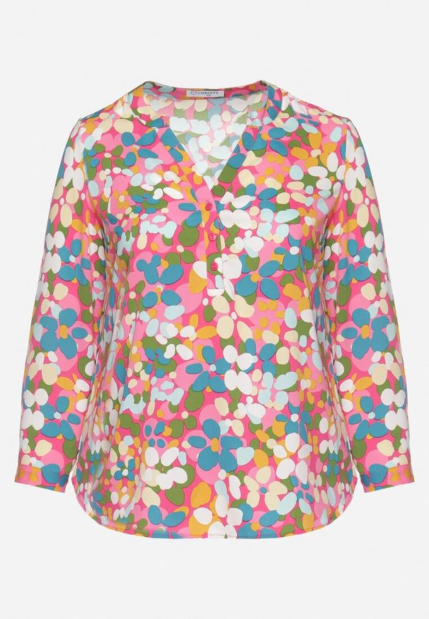 Born2be - Różowo-Pomarańczowa Koszula w Akwarelowe Kwiatki z Dekoltem na Guziki Smexina. Kolor: różowy. Wzór: kwiaty