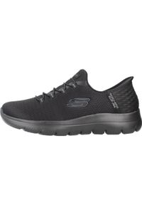 skechers - Buty do chodzenia damskie Skechers Slips-ins. Kolor: czarny, niebieski, wielokolorowy. Materiał: syntetyk, materiał. Szerokość cholewki: normalna. Model: Skechers Sport. Sport: turystyka piesza