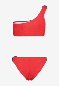 Born2be - Czerwone Bikini z Asymetrycznym Topem i Figami z Kwiatową Aplikacją Rivannie. Kolor: czerwony. Wzór: aplikacja, kwiaty
