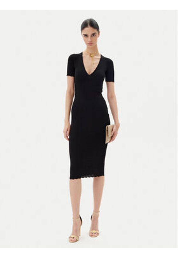 Elisabetta Franchi Sukienka dzianinowa AM-53S-51E2 Czarny Slim Fit. Kolor: czarny. Materiał: wiskoza