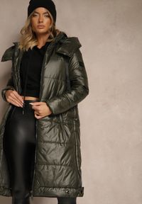 Renee - Zielona Kurtka z Pikowanymi Przeszyciami i Ściągaczami po Bokach Balinne. Okazja: na co dzień, na spacer. Kolor: zielony. Materiał: jeans. Styl: casual #3