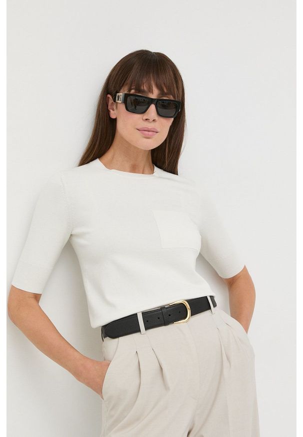 Max Mara Leisure sweter damski kolor beżowy lekki. Okazja: na co dzień. Kolor: beżowy. Materiał: dzianina. Długość rękawa: krótki rękaw. Długość: krótkie. Wzór: gładki. Styl: casual