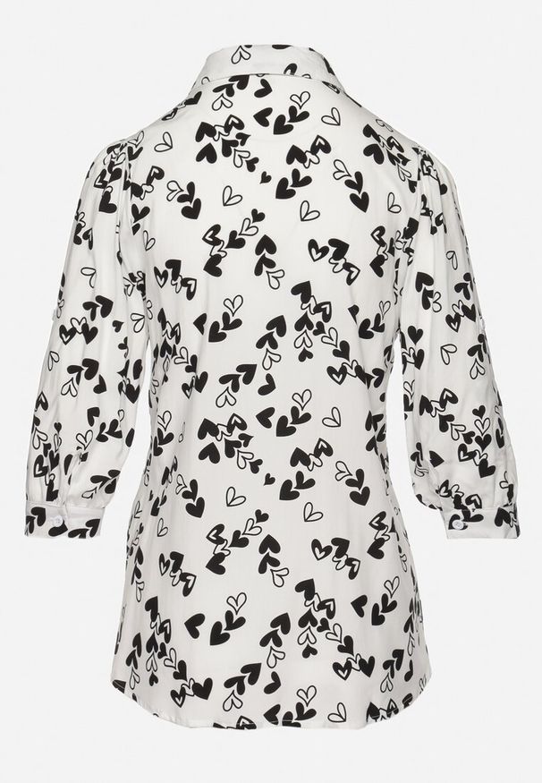 Born2be - Biała Koszula z Wiskozy w Serduszka Ornela. Kolor: biały. Materiał: wiskoza. Wzór: aplikacja