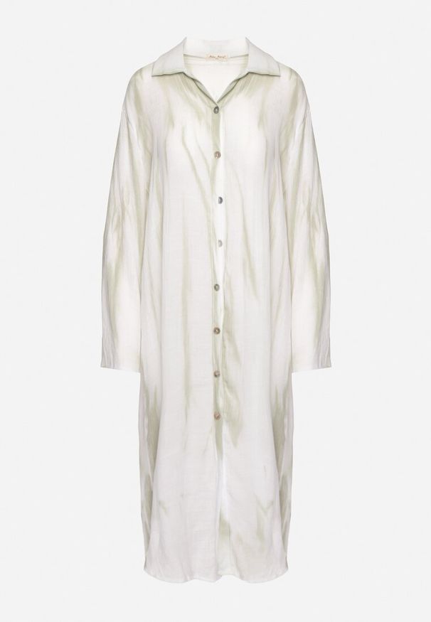 Born2be - Jasnozielona Sukienka Oversize o Koszulowym Fasonie Rarosa. Typ kołnierza: dekolt w serek. Kolor: zielony. Materiał: skóra. Typ sukienki: koszulowe, oversize. Styl: elegancki