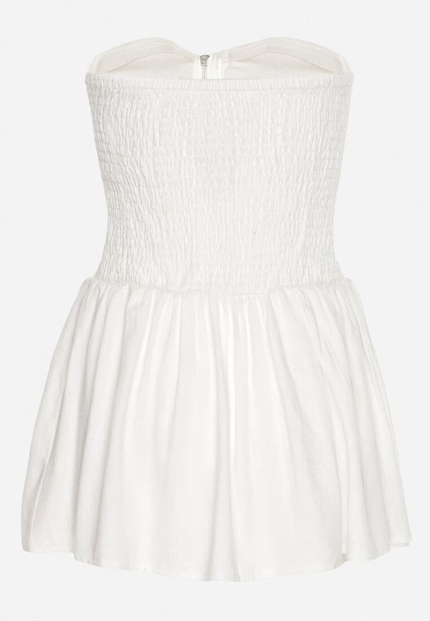 Born2be - Biała Sukienka z Lnem i Wiskozą o Rozkloszowanym Kroju z Gorsetem Vimandre. Okazja: na co dzień, na imprezę. Typ kołnierza: dekolt gorset. Kolor: biały. Materiał: wiskoza, len. Typ sukienki: gorsetowe. Styl: casual