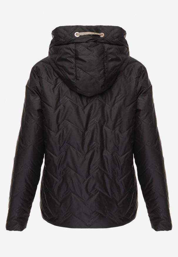 Born2be - Czarna Przejściowa Kurtka Pikowana z Kapturem i Kieszeniami Sazia. Okazja: na co dzień. Typ kołnierza: kaptur. Kolor: czarny. Materiał: poliester, jeans. Styl: casual, sportowy