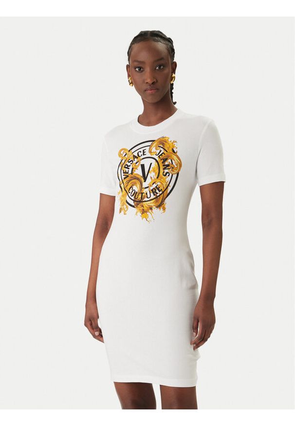 Versace Jeans Couture Sukienka codzienna 80HAOE01 CJ02E Biały Slim Fit. Okazja: na co dzień. Kolor: biały. Materiał: bawełna. Typ sukienki: proste. Styl: casual