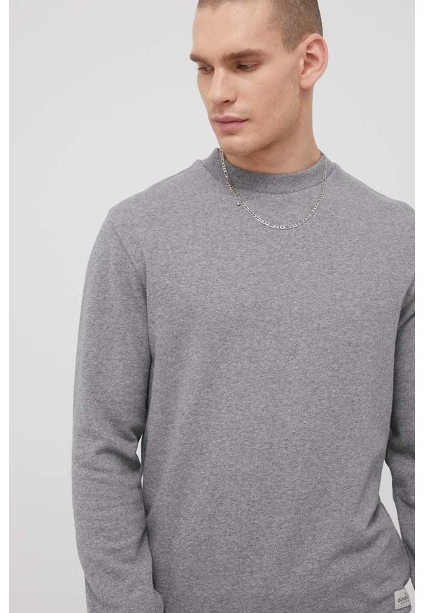 Quiksilver bluza męska kolor szary gładka. Okazja: na co dzień. Kolor: szary. Materiał: dzianina, włókno, bawełna. Wzór: gładki. Styl: casual