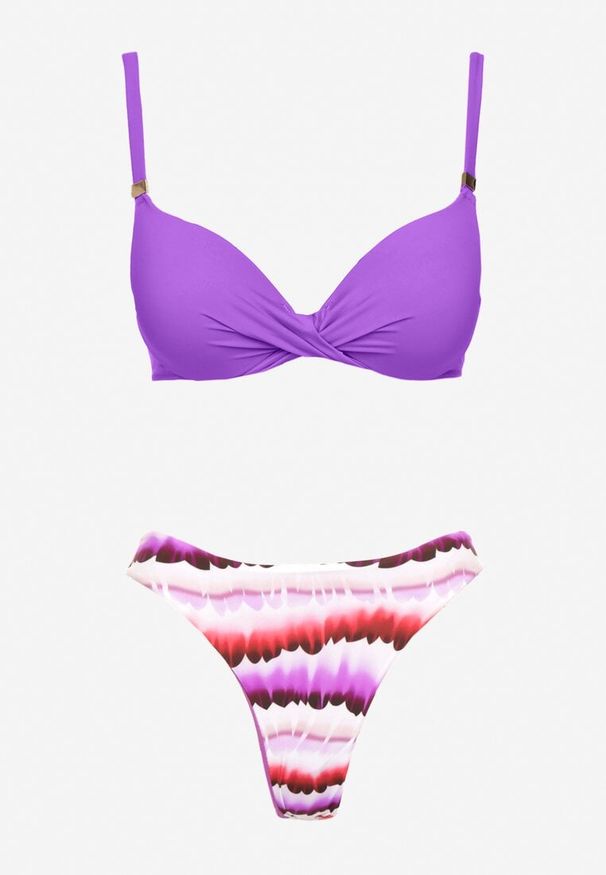 Born2be - Fioletowe Bikini Biustonosz i Majtki Typu Figi z Nadrukiem Natimela. Kolor: fioletowy. Wzór: nadruk