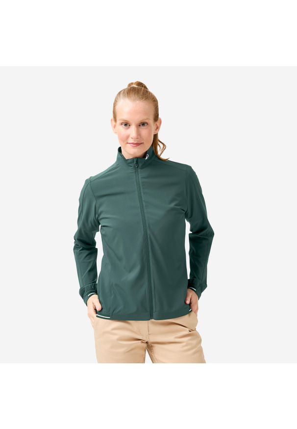 INESIS - Kurtka do golfa damska Inesis RW500 hydrofobowa wiatroszczelna. Typ kołnierza: golf. Kolor: zielony. Materiał: poliester, materiał, elastan. Sport: golf