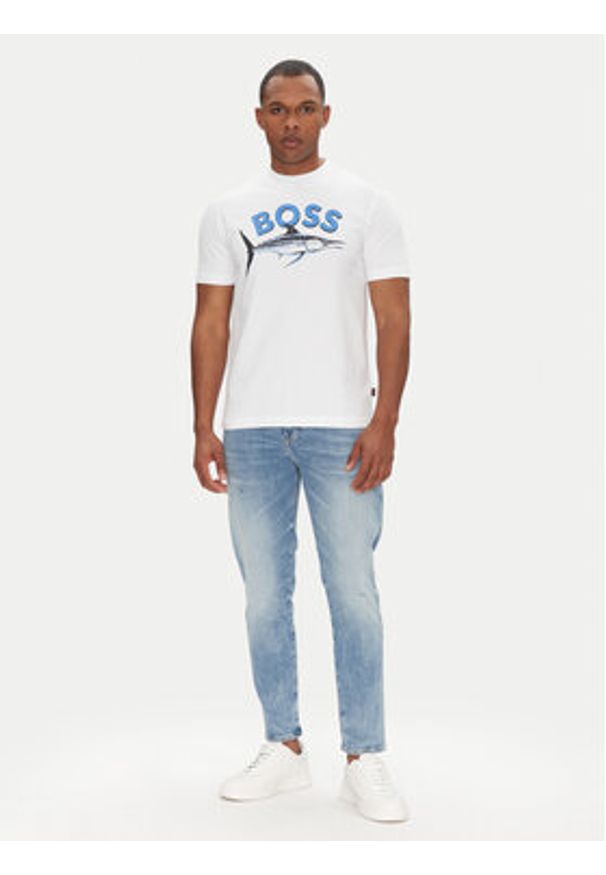 BOSS T-Shirt Bossfish 50539196 Écru Regular Fit. Materiał: bawełna