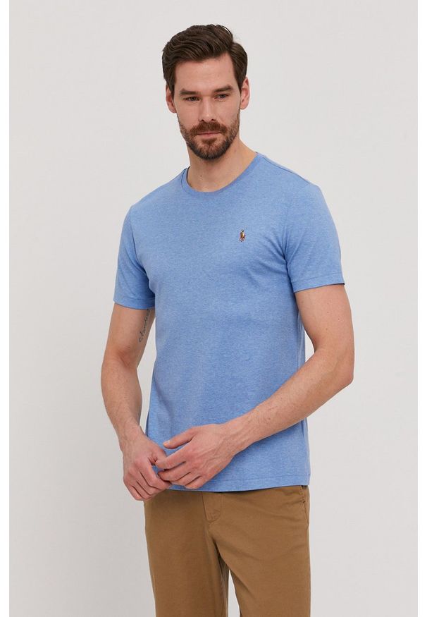 Polo Ralph Lauren - T-shirt. Okazja: na co dzień. Typ kołnierza: polo. Kolor: niebieski. Materiał: dzianina. Wzór: gładki, aplikacja. Styl: casual