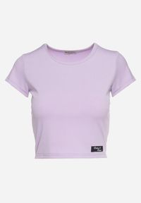 Born2be - Fioletowa Koszulka T-shirt z Krótkim Rękawem z Prążkowanej Dzianiny Nuvolia. Kolor: fioletowy. Materiał: dzianina, prążkowany. Długość rękawa: krótki rękaw. Długość: krótkie. Sezon: lato #4