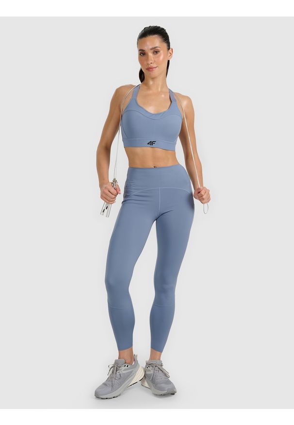 4f - 4F Biustonosz treningowy z wysokim wsparciem - szary S. Kolor: szary. Materiał: elastan, włókno, guma, materiał, syntetyk. Wzór: ze splotem, gładki. Sport: bieganie, fitness