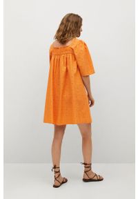 mango - Mango Sukienka Mexico kolor pomarańczowy mini prosta. Okazja: na co dzień. Kolor: pomarańczowy. Materiał: tkanina, włókno. Długość rękawa: krótki rękaw. Wzór: gładki, haft. Typ sukienki: proste. Styl: casual. Długość: mini #4