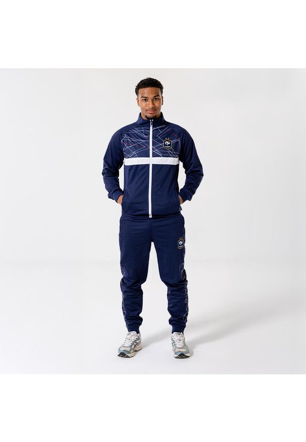 Dres treningowy FFF Francja męski. Kolor: niebieski. Materiał: dresówka. Sport: piłka nożna
