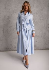 Renee - Niebieska Sukienka w Koszulowym Stylu z Wiskozą Bawełną i Paskiem Nerigunn. Kolor: niebieski. Materiał: wiskoza, bawełna. Sezon: lato. Typ sukienki: koszulowe. Styl: elegancki #3