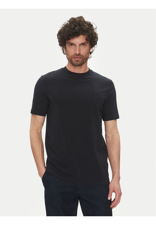 Karl Lagerfeld - KARL LAGERFELD T-Shirt 755750 552221 Granatowy Regular Fit. Typ kołnierza: dekolt w karo. Kolor: niebieski. Materiał: bawełna