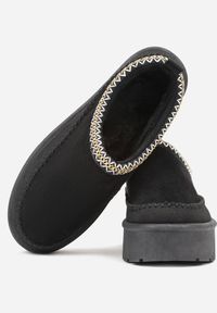 Born2be - Czarne Śniegowce Ocieplone na Platformie z Ozdobnym Wyszywaniem Reitenna. Okazja: na co dzień. Kolor: czarny. Materiał: jeans. Obcas: na platformie. Styl: elegancki, casual, klasyczny #6